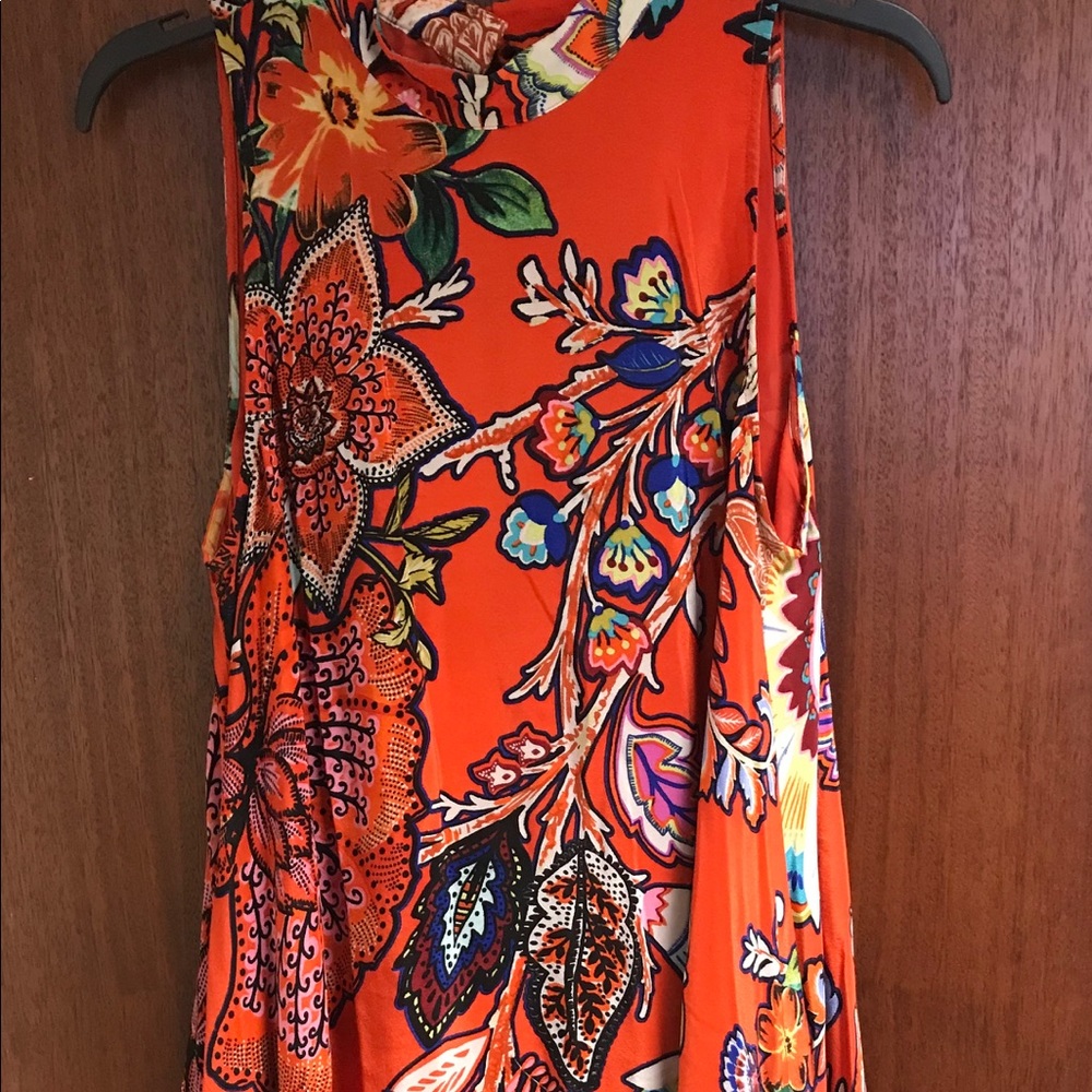 STUNNING orange silk floral paisley print dress!